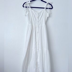 NWT URBAN OUTFITTERS white 100% cotton Midi button down shoulder tie dress SZ SM
